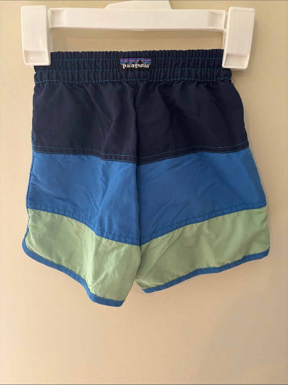 Patagonia Colorblock Kids Shorts in Navy, Bright Blue & Sage
